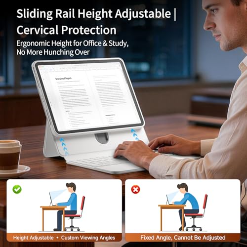 Image of Detachable Magnetic Keyboard Case for iPad Pro 13 Inch, White | Sliding Rail Height Adjustable Stand,7-Color Backlit,Multi-Touch Trackpad,360 Rotatable,Clear Back for iPad Pro 13 M5 /M4