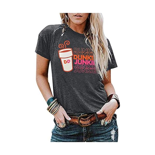 Coffee-Shirt-for-Women-Dunkie-Junkie-T-Shirts-Funny-Letter-Print-Short-Sleeve-Casual-Tee-Tops Coffee Shirt for Women Dunkie Junkie T Shirts Funny Letter Print Short Sleeve Casual Tee Tops