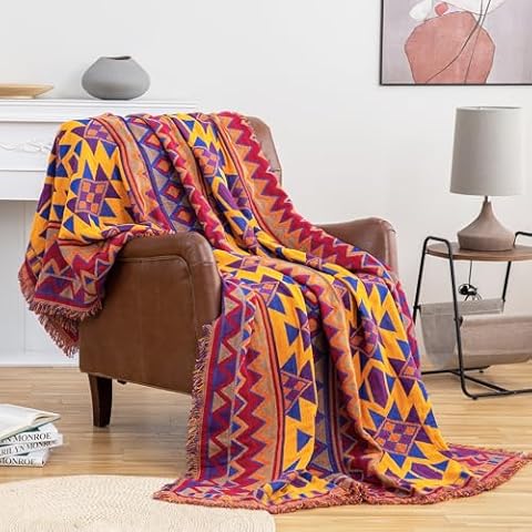 VANJOROY Bohemian Handwoven Sofa Throw Blanket Cover
