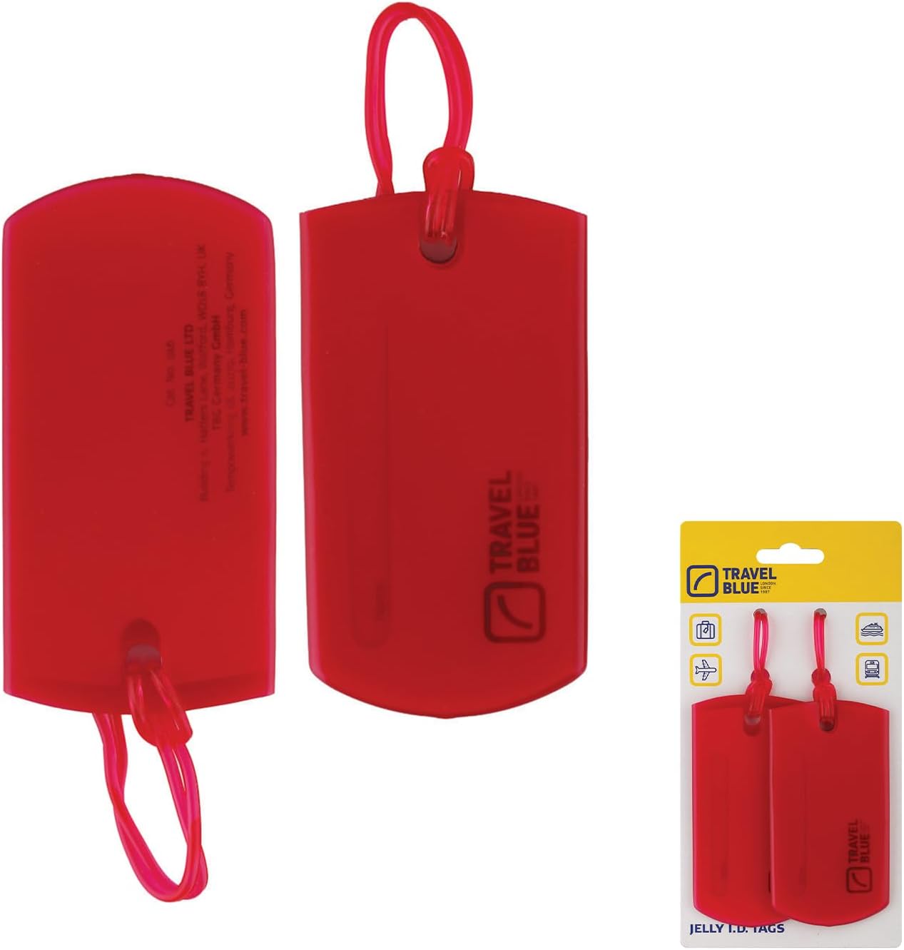 Travel Blue Jelly Suitcase Tag – 2 Coloured Luggage Tags for Airplane Travel – Easy Identification and Hidden Details – 100% PVC, Practical Accessory for Suitcases, Blue (Blue), 10 Centimeters, Label