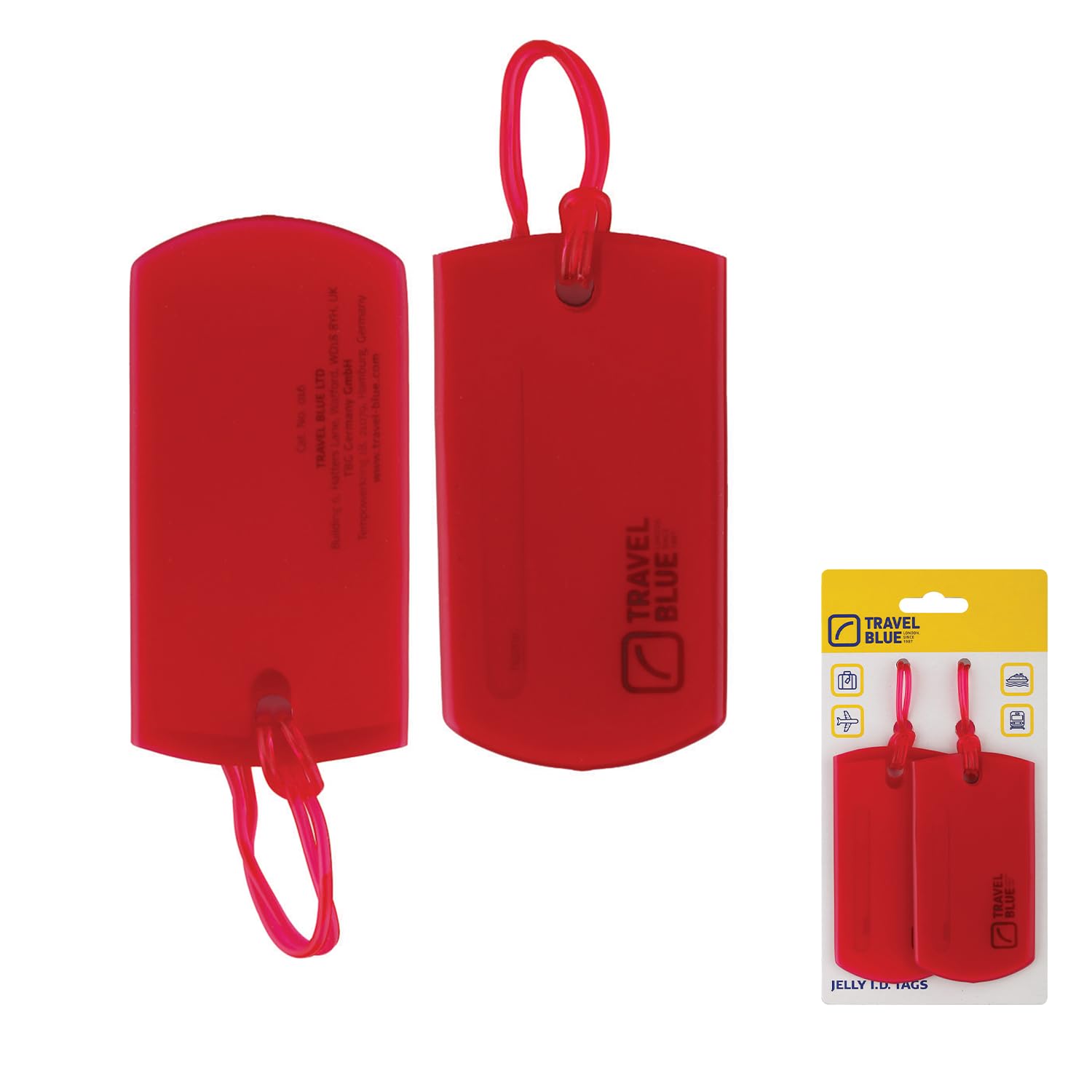 Travel Blue Jelly Luggage Name Tags, Red, Flexible PVC Travel Bag Tags with Secure Loop, Reusable Identification Labels for Suitcases, Backpacks & Hand Luggage, Pack of 2 Travel Blue Jelly Luggage Name Tags, Red, Flexible PVC Travel Bag Tags with Secure Loop, Reusable Identification Labels for Suitcases, Backpacks & Hand Luggage, Pack of 2