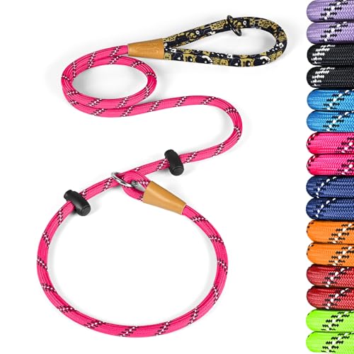 lynxking Slip Lead Dog Leash Reflective, Heavy Duty Comfortable Strong Rope Leash for Large, Medium Small Dogs No Pull Pet Training (Pink, Large 1/2in x 6ft-Slip Lead)