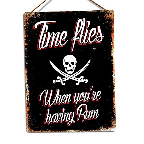 Ingzzaac Metalpostera153720 Time Flies When Your Drinking Rum Metal Wall Sign Plaque Art Inspirational Vintage Metal Sign 8X12 Inches