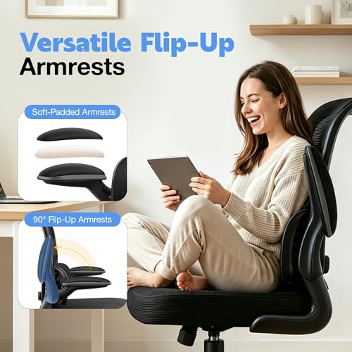Image of ALLGOD Ergonomic Office Chair, Breathable Mesh Ergonomic Desk Chair with Adjustable Lumbar Support, Flip-up Armrests, Computer Chairs Comfortable for Home, Office, Work, 300lbs, Black (6Pack)