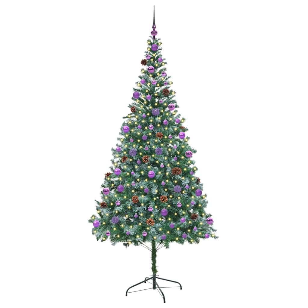 Sztuczna choinka zielona, 210 cm, PCW i stal, wstępnie oświetlona 300 diodami LED, do użytku wewnątrz i na zewnątrz, świąteczna dekoracja