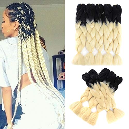 24 Inch Braiding Hair 5 Packs Braiding Synthetic Hair Extensions Very Soft Ombre Twist Braids For Braiding(black-light blonde)