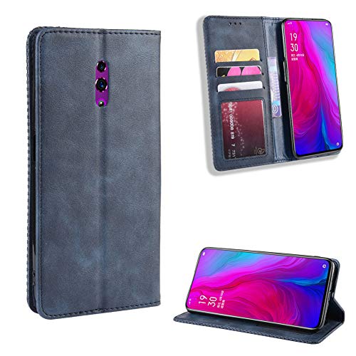 QiongniAN Magnetica Cover per Oppo Reno,Custodia per Oppo Reno CPH1917 PCAT00 PCAM00 Custodia in Pelle Cover Case Blue
