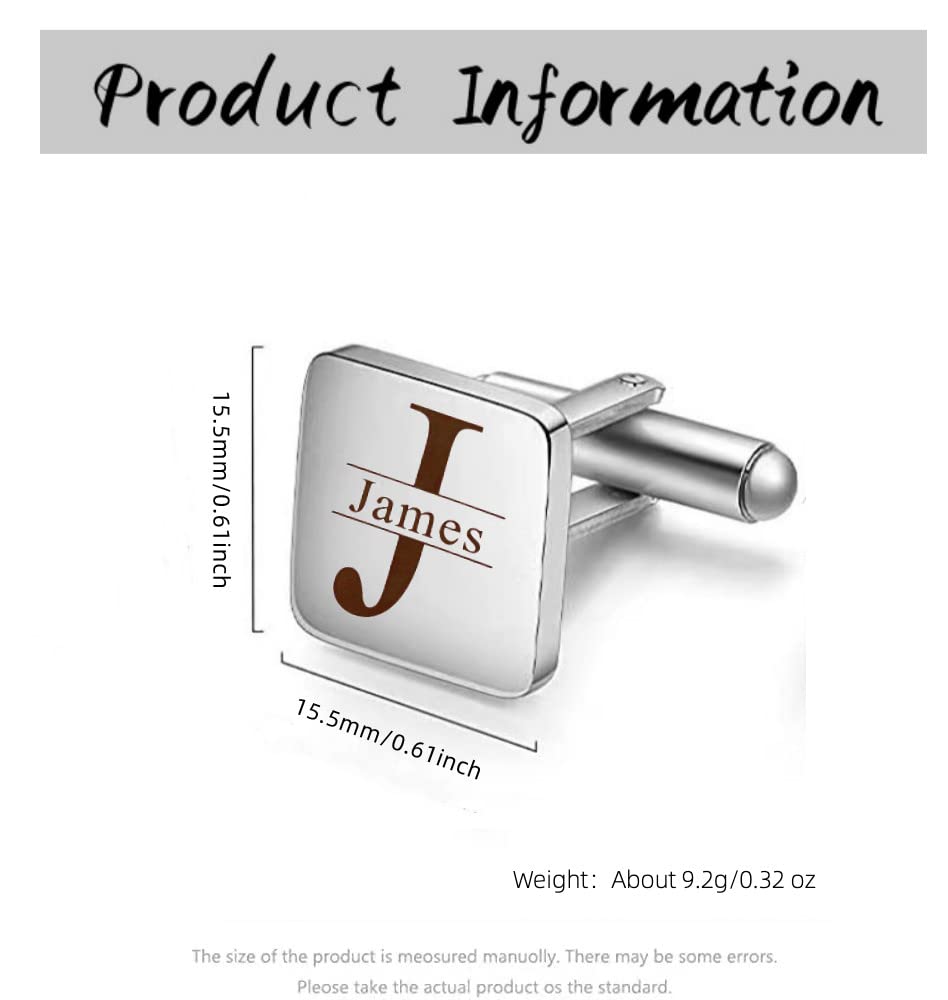 Personalized Cufflinks for Men Set with Name Engraved, Father Day Custom Sliver Cufflinks for Men Wedding, Groomsmen Cufflinks Initials Cufflinks for Men