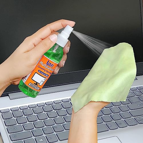 Image of LAZI 2 in 1 Laptop Cleaning Kit - 100ml Green Liquid Spray Screen Cleaner with Microfiber Cloth for Laptops, Mobiles, Phones, iPhone, MacBook, Electronics gadgets, PC, LED, LCD, TV and Computer Screen