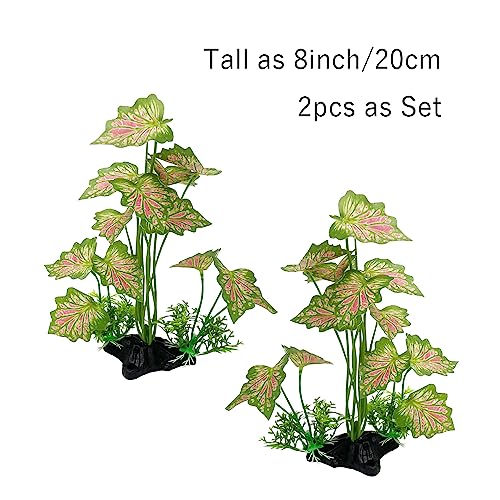 Image of Aquarium Plant Fish Tank Decoration Small Plastic Artificial Plant Goldfish Fish Hide (Rainforest Leafs-Pink-Large-Set) (Rainforest Leafs-Pink-Large-Set)