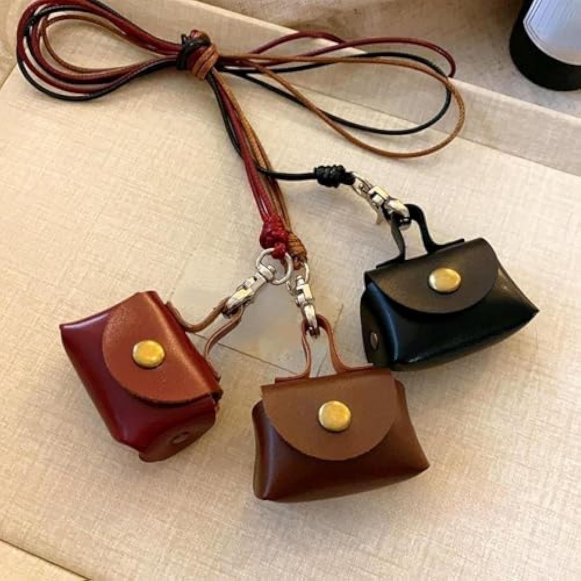 Portable Hanging Neck Pendant Earbud Case with Lanyard, Coffee