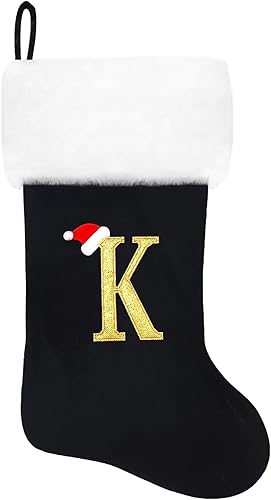 Miniatura 69 de Calcetines de Navidad bordados de 20 pulgadas con monograma, terciopelo rojo con puño de felpa blanca supersuave, adornos clásicos para decoración