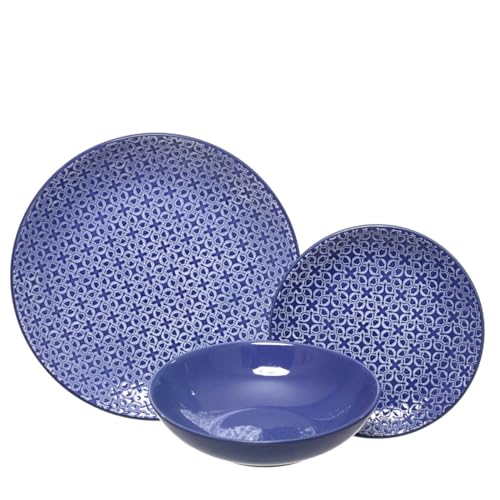 VAJILLA PORCELANA GRES MORDERNA CALIDAD 6 PERSONAS (18 PIEZAS) AZUL