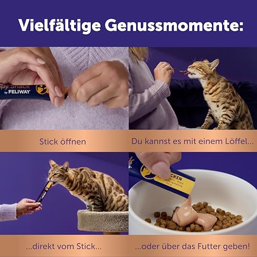 Happy Snack by FELIWAY, Huhn Geschmack, leckerer, beruhigender Leckerbissen, 6 cremige Snacksticks - Hilft Katzen, Sich enspannter zu fühlen, Entspannung zum Snacken