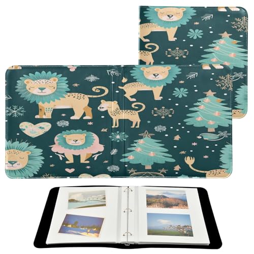 Álbum de fotos de Navidad con diseño de león juguetón verde azulado, para fotos, páginas autoadhesivas, 10 x 18 cm