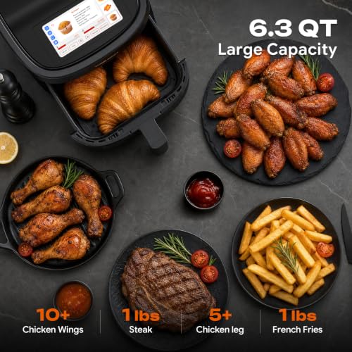 Image of 6.3 QT Air Fryer, 16-in-1, LCD Touchscreen, Viewing Window | Heating System up to 400F Precise Heat for Even Results, Dishwasher-Safe & Nonstick, Black