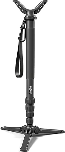 HUNTPAL Hunting Monopod Stand Shooting Stick Gun Rifle Rest with Tiltable and Swingable Tripod Base, Matt Aluminum 21"-65" Shooting Tripod with 360