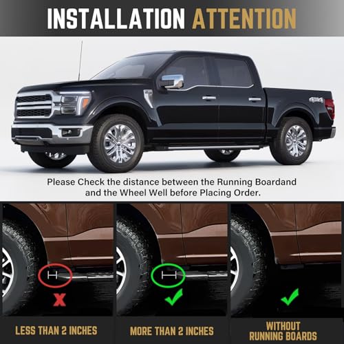 Image of RMOURTEKK Mud Flaps Compatible with Ford F150 2025 2024 2023 2022 2021 (Excludes Raptor Models) Without OEM Fender Flares Front & Rear Mud Guards Black Mud Guard Set(4pc Set)