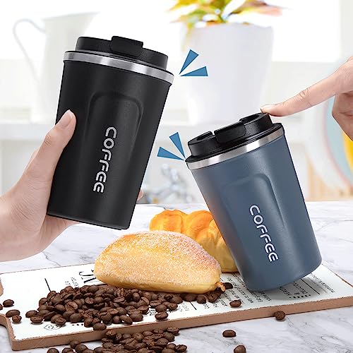 Foto von TELANKS 2 Stück Thermobecher Kaffee to go, 380ml Kaffeebecher to go Thermo, Coffee Becher mit Auslaufsicherem Deckel