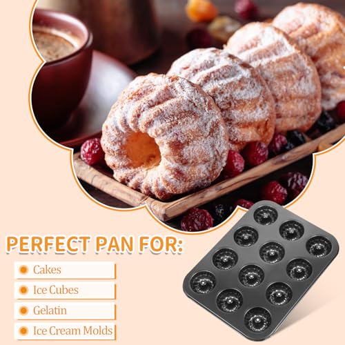2 Pack Mini Fluted Tube Cake Pan, 12-Cavity Fluted Small Round Cake Mold, Tube Cakes Baking Pan, Non-stick Baking Mold for Fall Bakings and Thanksgiving Muffin Bavarois Cupcakes, Donuts, Cornbread by Xosjska - Image 5