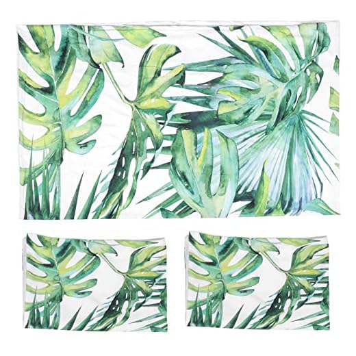 Veemoon Colchas Cama 3Pcs Green Leaves Pillow Case Cover Ultra Soft Fabric Pillow Covers Duvet Cover Bedding Kit Bedding Breathable Soft Microfiber Fabric Set Colchas Cama Leaves Duvet