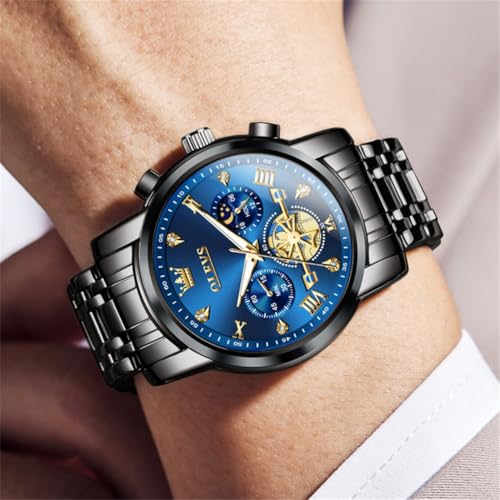 Image of OLEVS Mens Watches Luxury Diamond Calendar Stainless Steel Male Watches Business Dress Waterproof Luminous Fashion Watch for Men