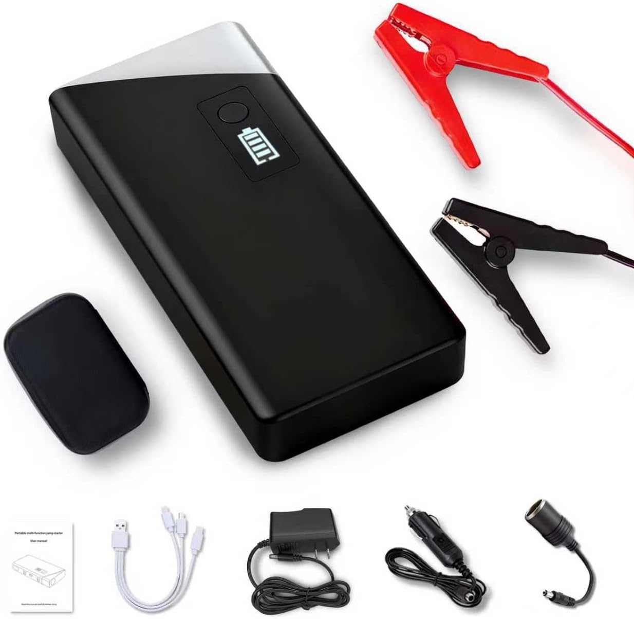 Portable Jump Starter 1000A Peak 12V Car Battery Booster Pack with 19V Output and Cigarette Lighter Adapter, Power Bank with LED Flashlight for Car, Truck, Motorcycle, and Boat