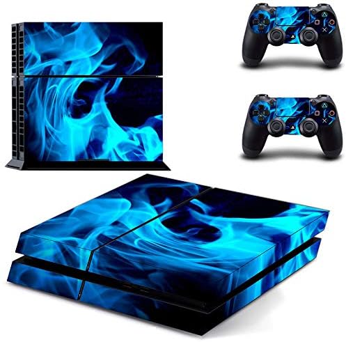 Vinyl Skin Decal Sticker Cover Set for Sony PS4 Console and 2 Dualshock Controllers Skin Blue Ice Flame