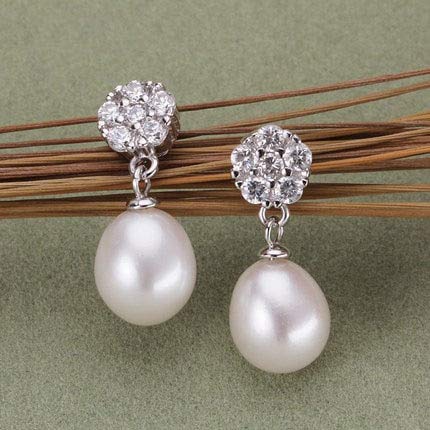 Boucles d'oreille flocon de neige perle eau douce argent 925
