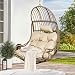 YITAHOME Hängesessel Eierschaukel 150 kg Belastbarkeit, Rattan Schaukelsessel mit Kissen & Getränkehalter, Hängekorbstuhl für Garten, Terrasse, Balkon, Wohnzimmer, Beige