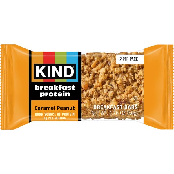 Image of KIND Breakfast Protein Bars, Caramel Peanut, Gluten Free, Low Sodium, Healthy Snacks, 8g Protein, 6 Count (6 Packs of 2 Bars)