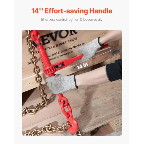 VEVOR Chain and Binder Kit 3/8in-1/2in, G80 Chains Ratchet Load Binders 9215lbs Working Strength, Ratchet Binders and Chains, 3/8in x 10ft G80 Chains, for Truck, Tie Down, Hauling, Towing