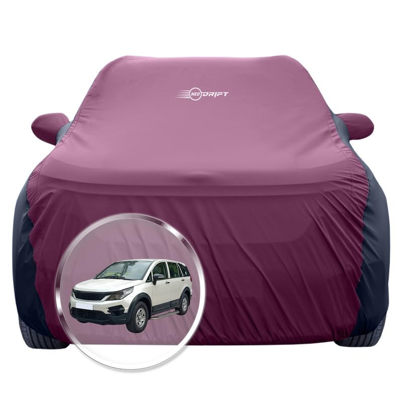 Image of NEODRIFT 'SuperTech' Car Cover for Tata Hexa (100% Water-Resistant, All Weather Protection, Tailored Fit, Multi-Layered & Breathable Fabric) (Colour: Maroon+Black)