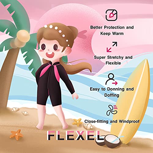 Flexel Kids Wetsuit For Girls,2Mm Thermal Shorty Wetsuit For Kids Long Sleeve Girls Wetsuits Warm In Cold Water Swimming Wet Suits For Girls Toddler Children Youth Wetsuit(Pink, Xs) #TOP2
