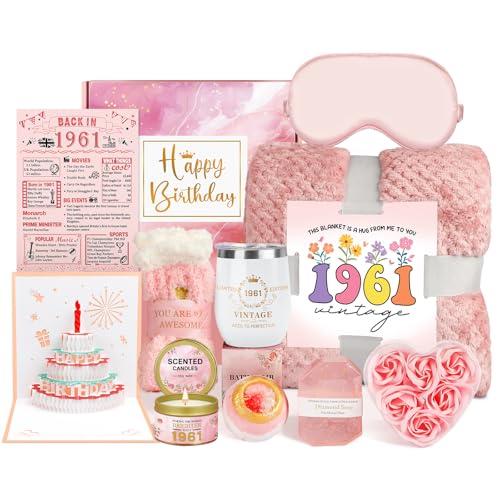 65th Birthday Pamper Gifts for Women Care Package Get Well Soon Gifts for 65 Years Old Woman 1961 Birthday Box Relaxing Spa Kit with Tumbler Blanket Poster for Her Mum Wife Friend Sister Coworker