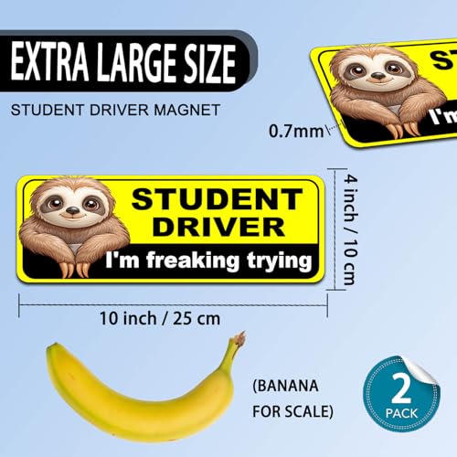 Image of NIMONA Student Driver Magnet for Car - Funny 2 Pack Please Be Patient Removable Magnetic Bumper Sticker Set - Reflective New Driver Safety Sign - Weather-Resistant - 10 x 4 inch (Student-1#)