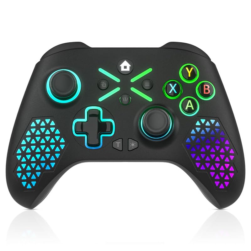 RGB Wireless Controller for iOS Android PC, Built-in Battery Dual Vibration Turbo Function 3.5mm Headphone Jack Macro Function,2.4GHz Adapter(Connecting to Consoles is Not Supported at This Time)