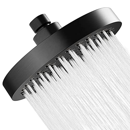 JINYOMFLY Soffione Doccia Anticalcare, Soffione Doccia Grande, Soffione Doccia Fisso a Pioggia, Soffioni Docce Rotondo, Testa Doccia Regolabile 360°, Pulizia Automatica, Negro