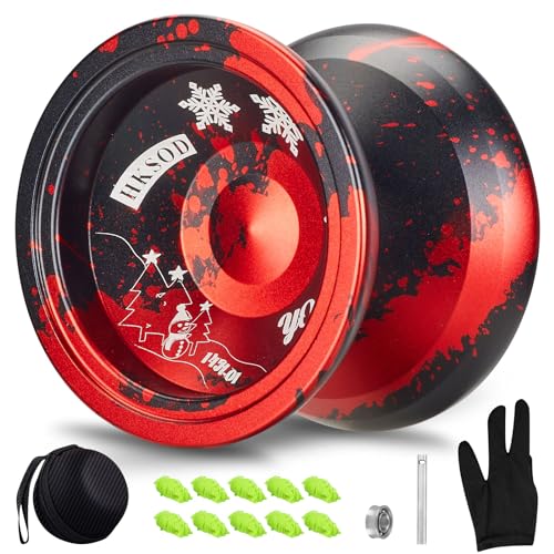 HKSOD Yoyo Professional Responsive Yoyo for Kids 8-12 Beginners, Unresponsive Professional Yoyos for Adult, Trick Yo yo for Advanced Players with Bearing Accessories+Removal Tool - Black Red