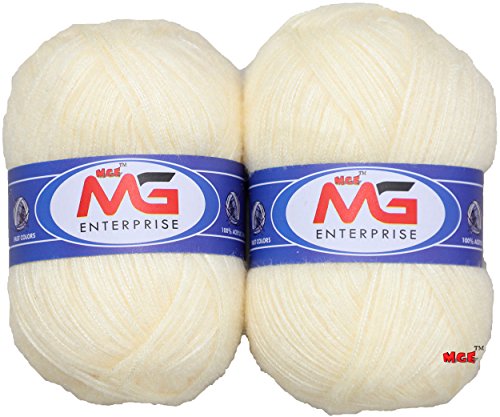 Image of M.G Enterprise 3 Ply Knitting Yarn Wool, Off White 300 gm Best Used with Knitting Needles, Crochet Needles Wool Yarn for Knitting. by M.G Enterprise