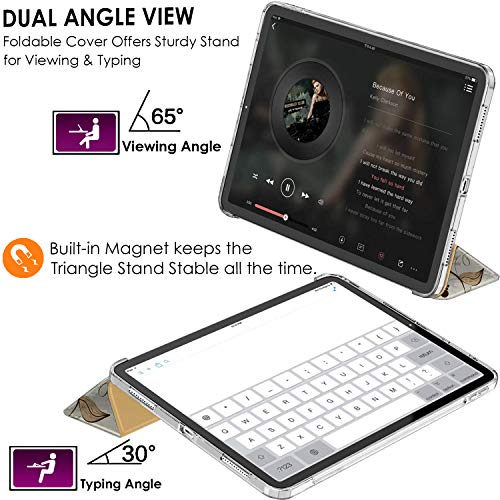 Image of DuraSafe Cases for iPad PRO 12.9 4 Gen 2020 [ 12.9 Inch 4th ] A2229 A2069 A2232 A2233 MY2H2HN /A MXAT2HN /A MXAV2HN /A Trifold Printed Hard Smart PC Transparent Back Cover - Watercolor Flowers