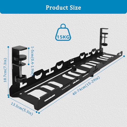 YTACREA Under Desk Cable Management, Expandable 40-74cm Cable Tray No Drill, Under Desk Cable Management Tray - Image 4