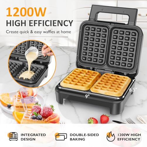 Sunvivi Waffle Iron 2 Slices: Electric Waffle Maker with Adjustable Temperature Control, Nonstick Waffle Machine with Indicator Light, Easy to Clean, Breakfast Maker for Kids and Families, Black by SUNVIVI - Image 2