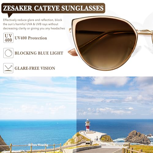 Cat Eye Sunglasses for Women Fashion Oversized Metal Frame Cateye Shades UV400 Protection Vintage Sun Glasses2
