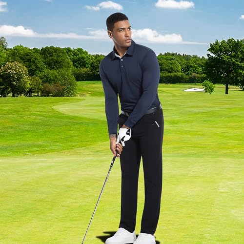 Image of Mens Golf Shirt Long Sleeve Moisture Wicking Dry Fit Performance Solid Pique Collared Golf Polo Shirts for Men