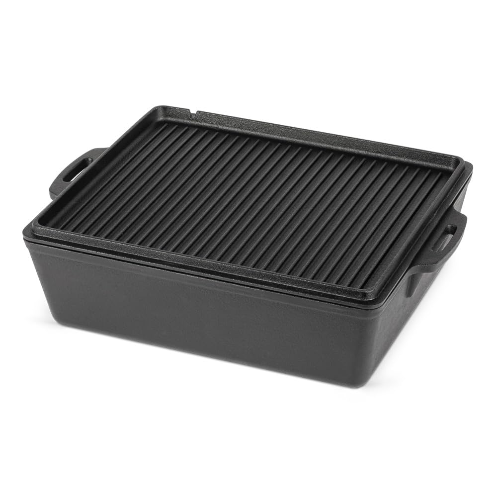Petromax Kastenform k8 Gusseisen - 8 l Dutch Oven mit Deckelpfanne | Massiver Bräter für Backofen & Lagerfeuer - Ideal für Brot, Kuchen & Aufläufe - Inklusive Deckel als Steakpfanne nutzbar