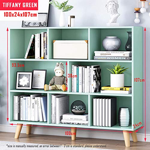 Image of IOTXY Wooden Open Shelf Bookcase - 3-Tier Bookshelf with Leg, Tiffany-Green