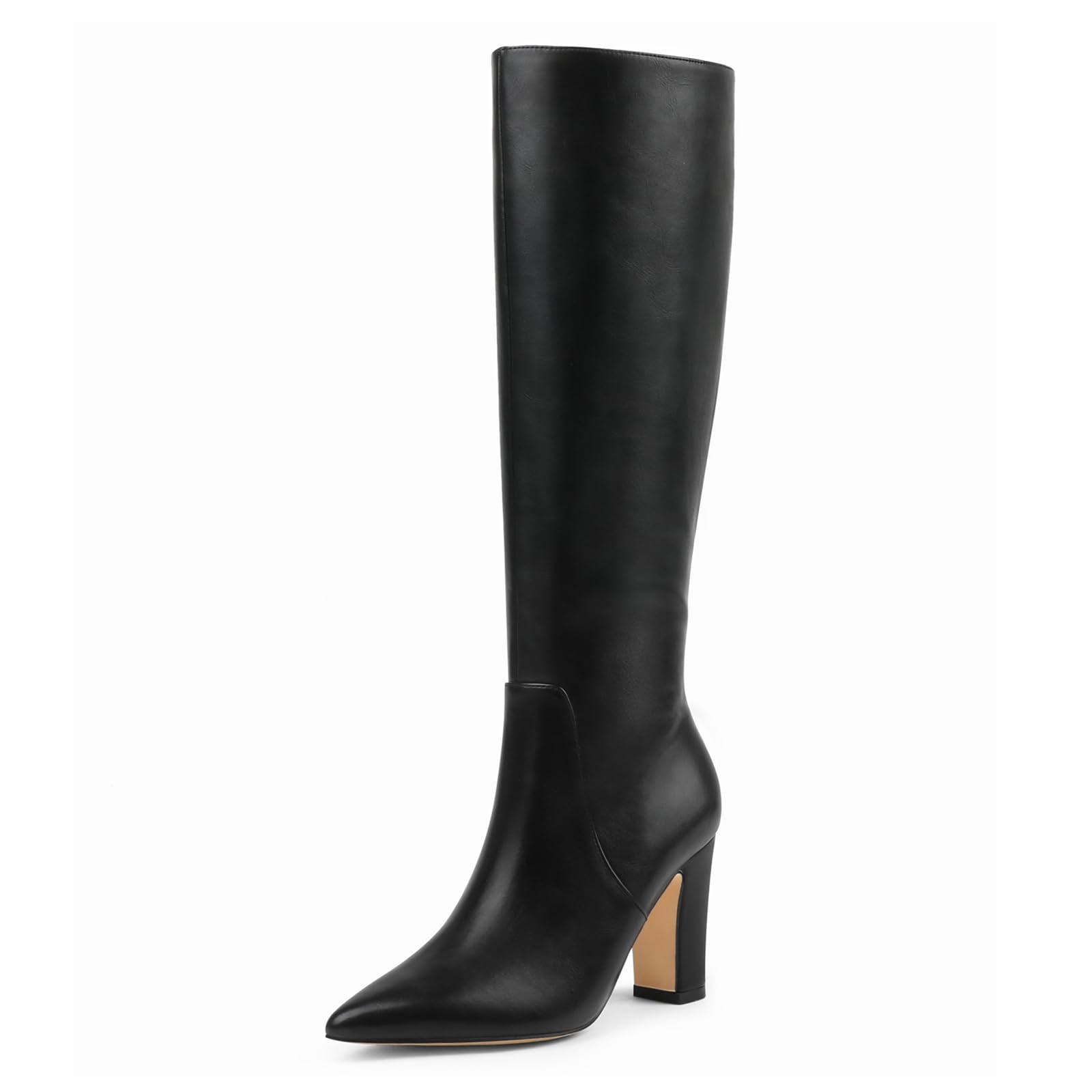 JOY IN LOVE Womens High Block Heel Wrinkled Slouchy Zipper Knee High Boots