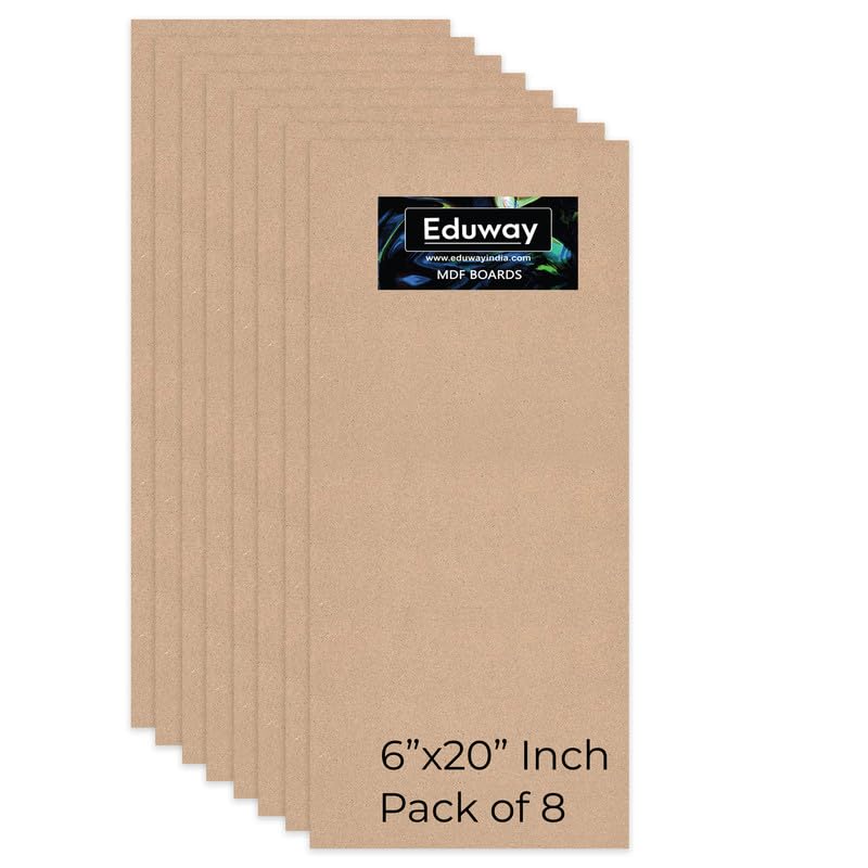 Image of Eduway 6x20 Inch MDF Board Wood Sheet for Mandala , Lippan, Resin Art & Craft, 4mm Thick, Pack of -8 - Premium Cardboard Material for Artists, Art and Craft Students - Hard Cutout in Small and Large Sizes (15x50 cms)