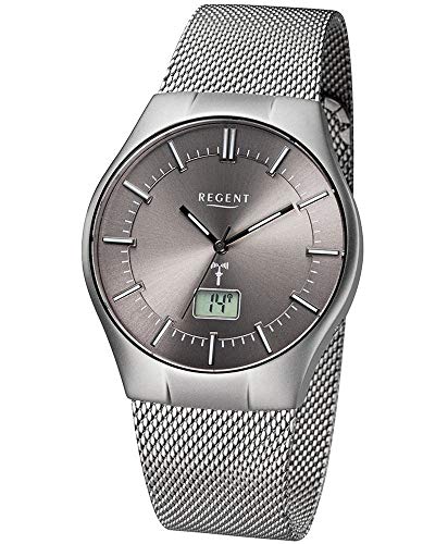 Regent Herren Funk Armbanduhr aus Edelstahl in der Farbe Silber-Grau 39mm Analog Digital, Wasserdichtigkeit: 3Bar, 11030138